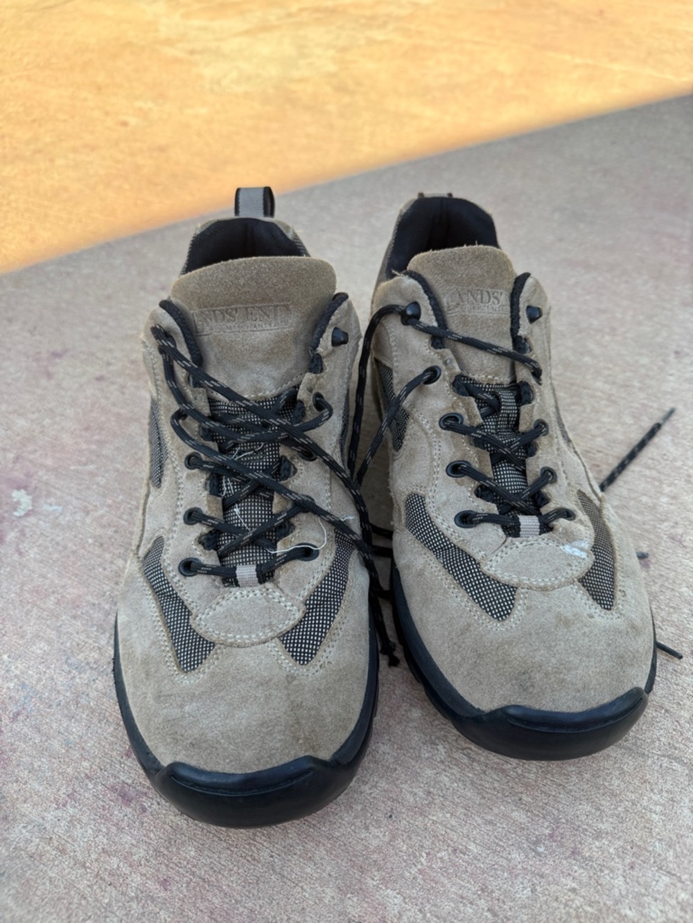 Lands' End Men's Taupe Suede Athletic Lace-Up Sneakers